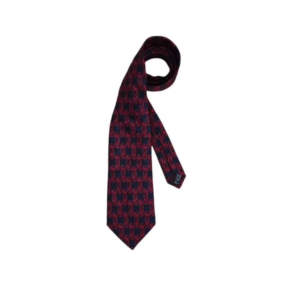 LANVIN Blue Geometric Floral Silk Tie FRANCE 58
